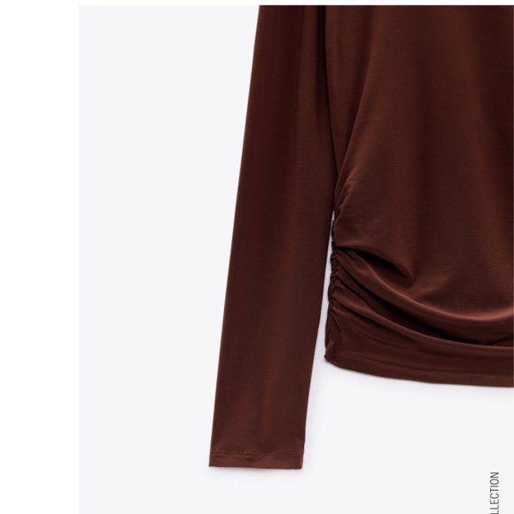 ZARA BROWN LONG SLEEVE SIDE RUCHED LONG SLEEVE BLOUSE TOP - Picture 3 of 10